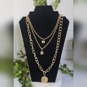 3 Strand Gold Chain Stack Necklace New
